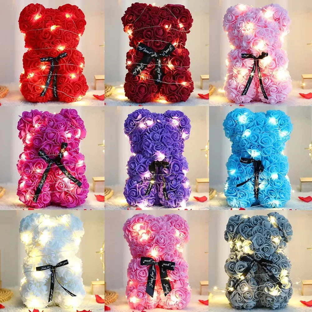 Rose Teddy Bear Artificial Flower Anniversary Valentines Day